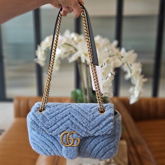 Gucci Blue Shearling Marmont Shoulder Bag - Picture 3 of 15